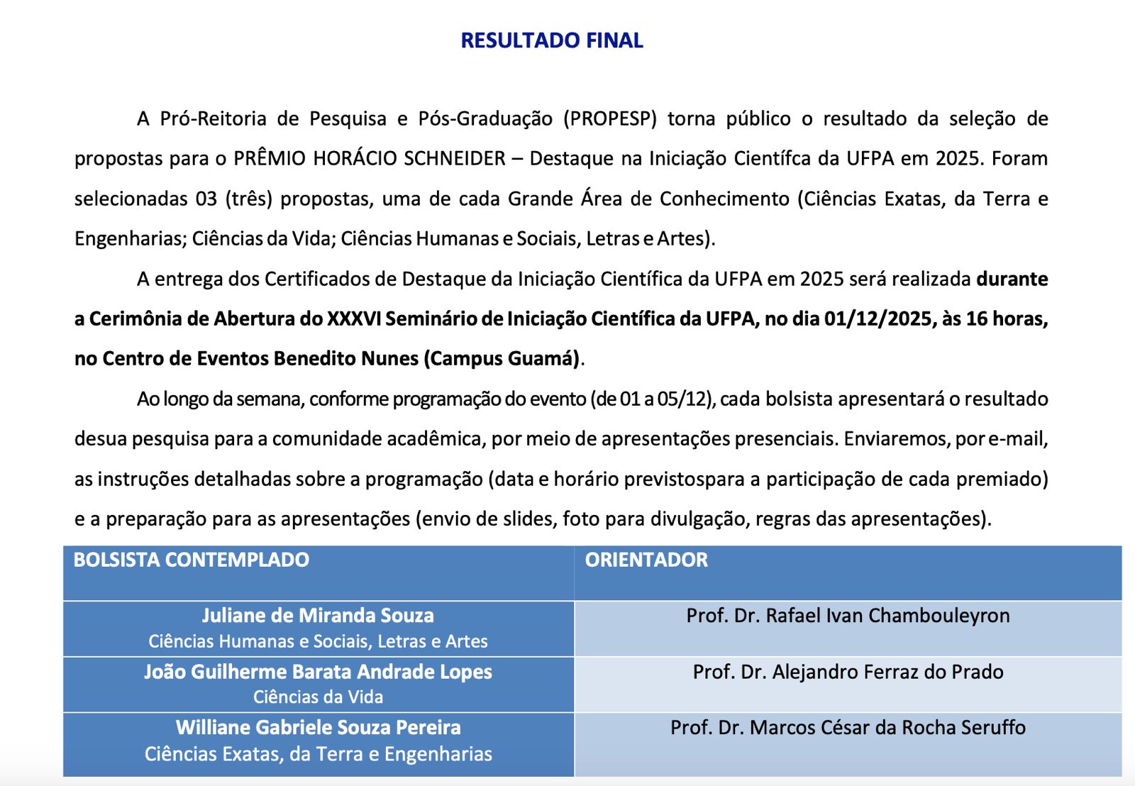 Discentes da FCT são premiados em editais de Iniciação Científica da UFPA